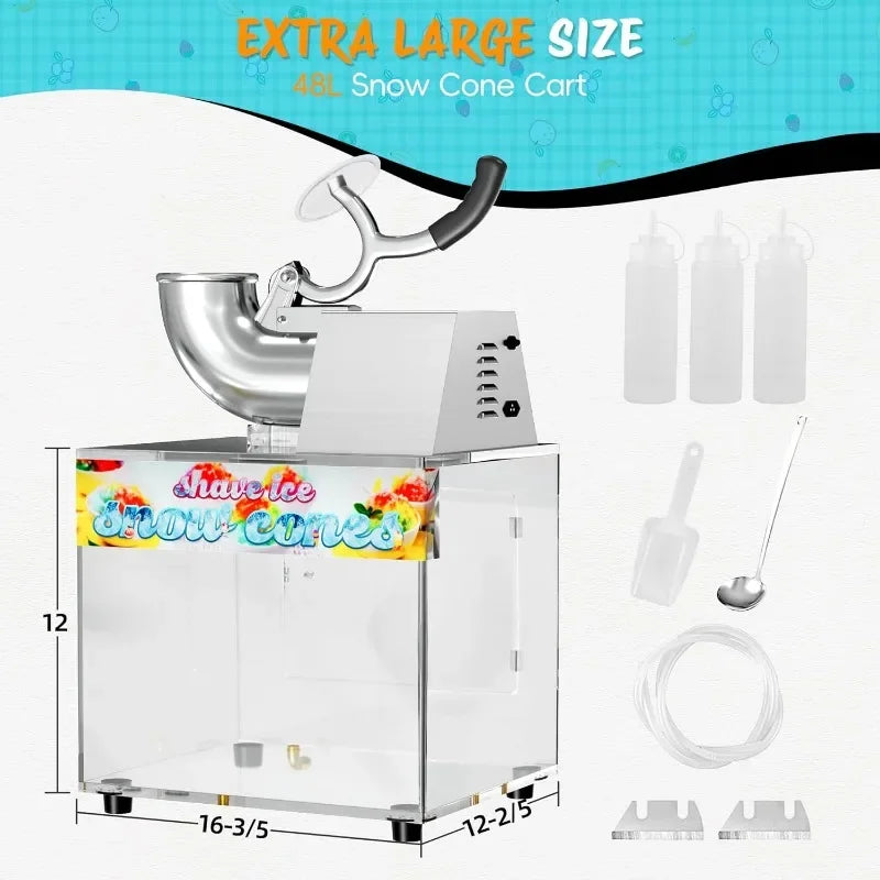 48L Snow Cone Machine 500LBH Commercial Shaved Ice 300W