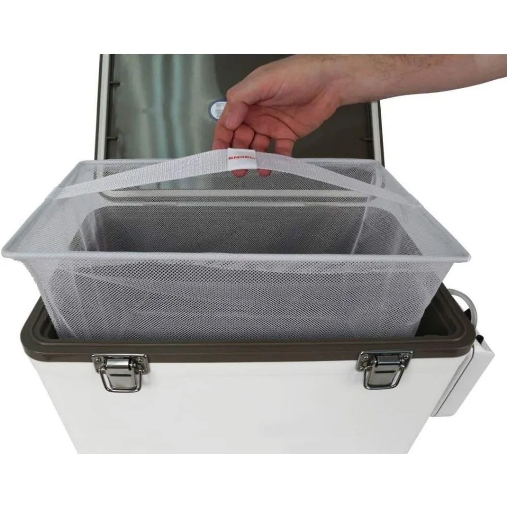 Engel Live Bait Cooler Box 75 Quart With Second Gen 2 Speed Aerator Pump Portable Fishing Station Minnow Bucket With Removable Net Battery Operated Pump