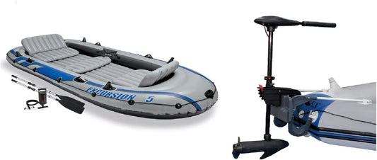Inflatable 5 Person Boat And Accessories Set For Fishing And Boating With 8 Speed Transom Mount Trolling Motor Super Strong PVC