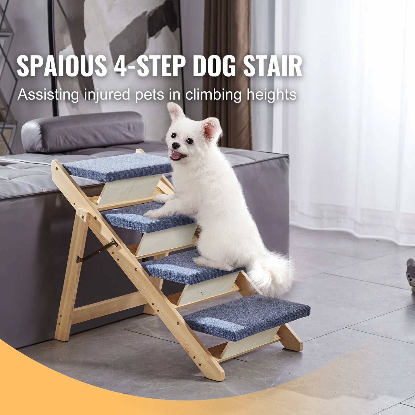 SucceBuy Wooden Pet Steps And Ramp 2 In 1 Foldable