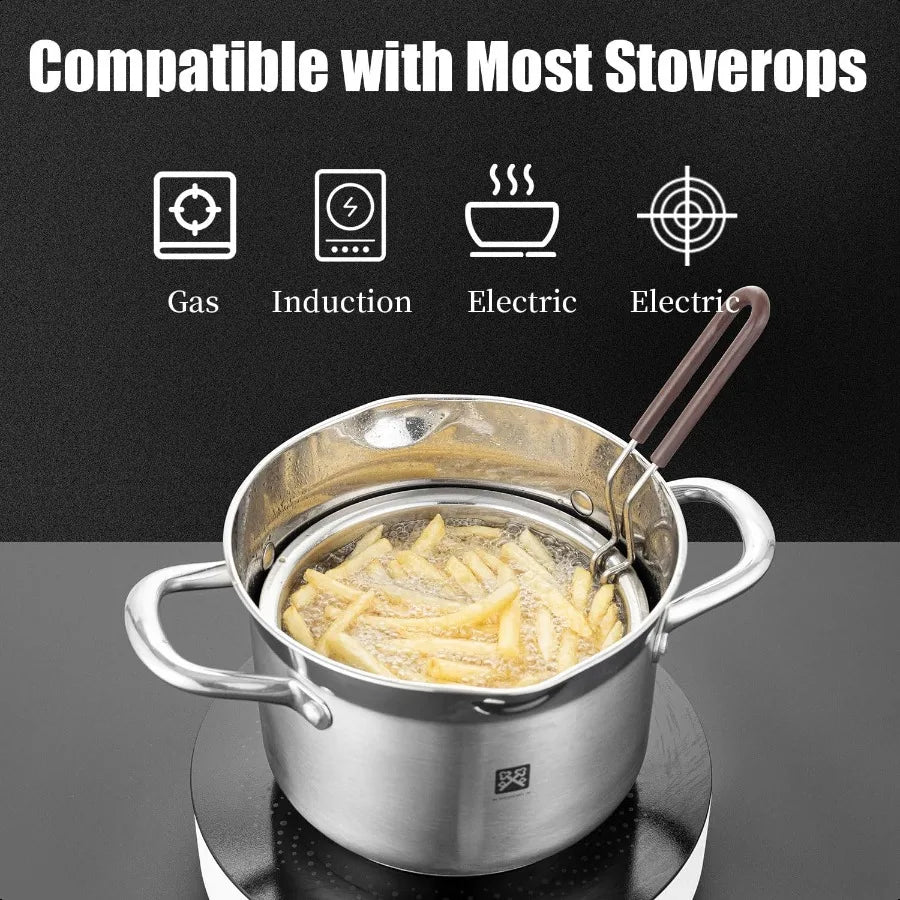 Deep Fryer Pot With Basket And Lid 304 Stainless Steel