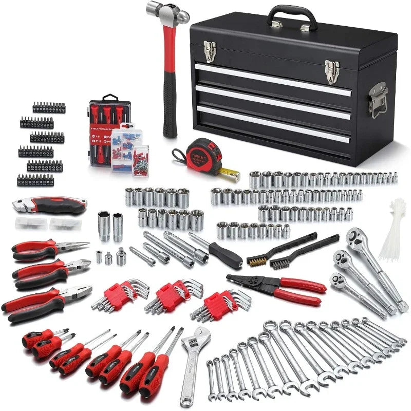 438 Piece Mechanics Tool Set With 3 Drawer Metal Box USA