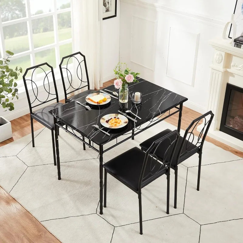 5 Piece Dining Table Set For 4 Dinette With Chairs Easy