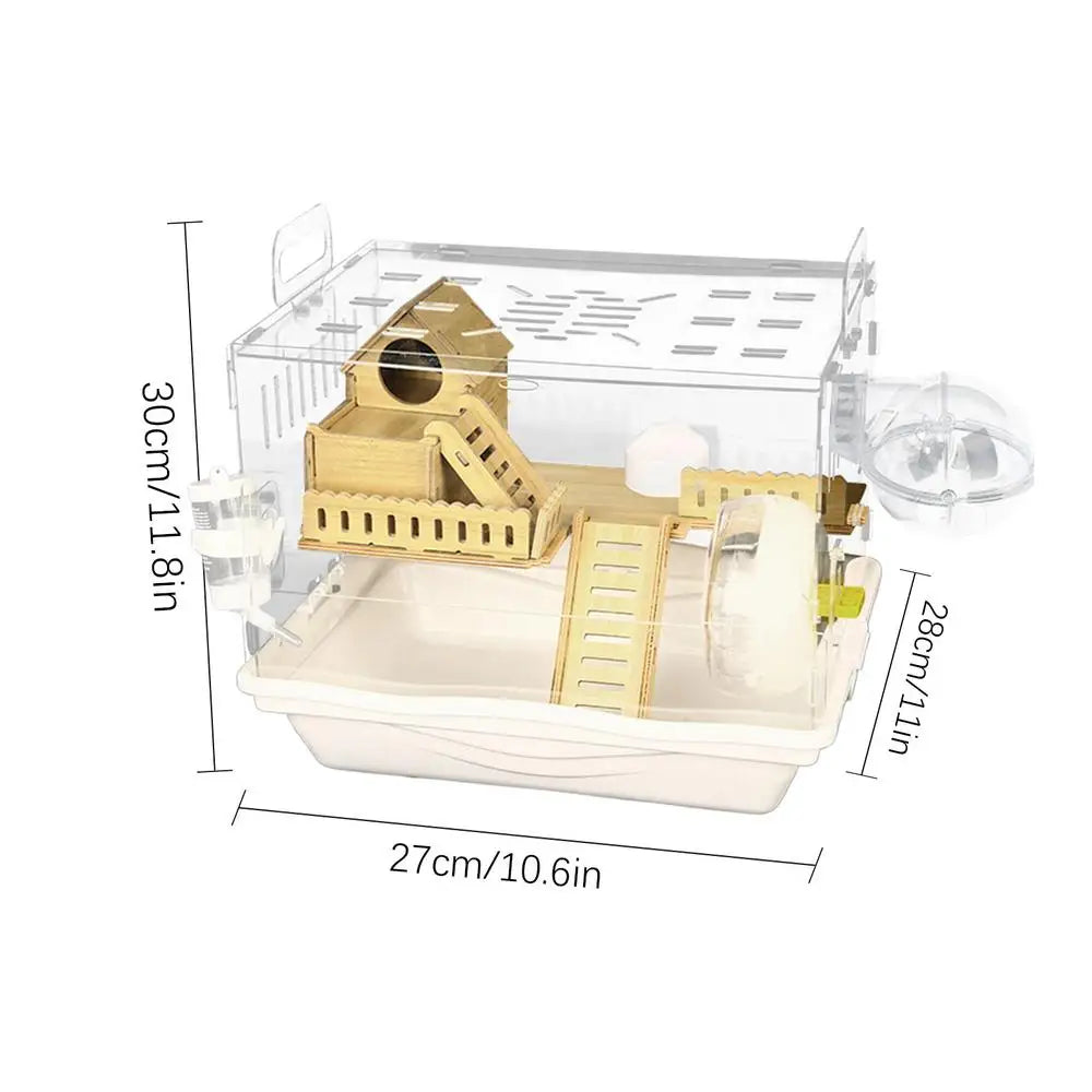 Acrylic Hamster Cage Wooden Small Animal 2 Layer House