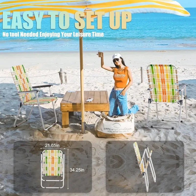 Webbed Lawn Chairs Set of 2 Foldable Metal Patio Chairs