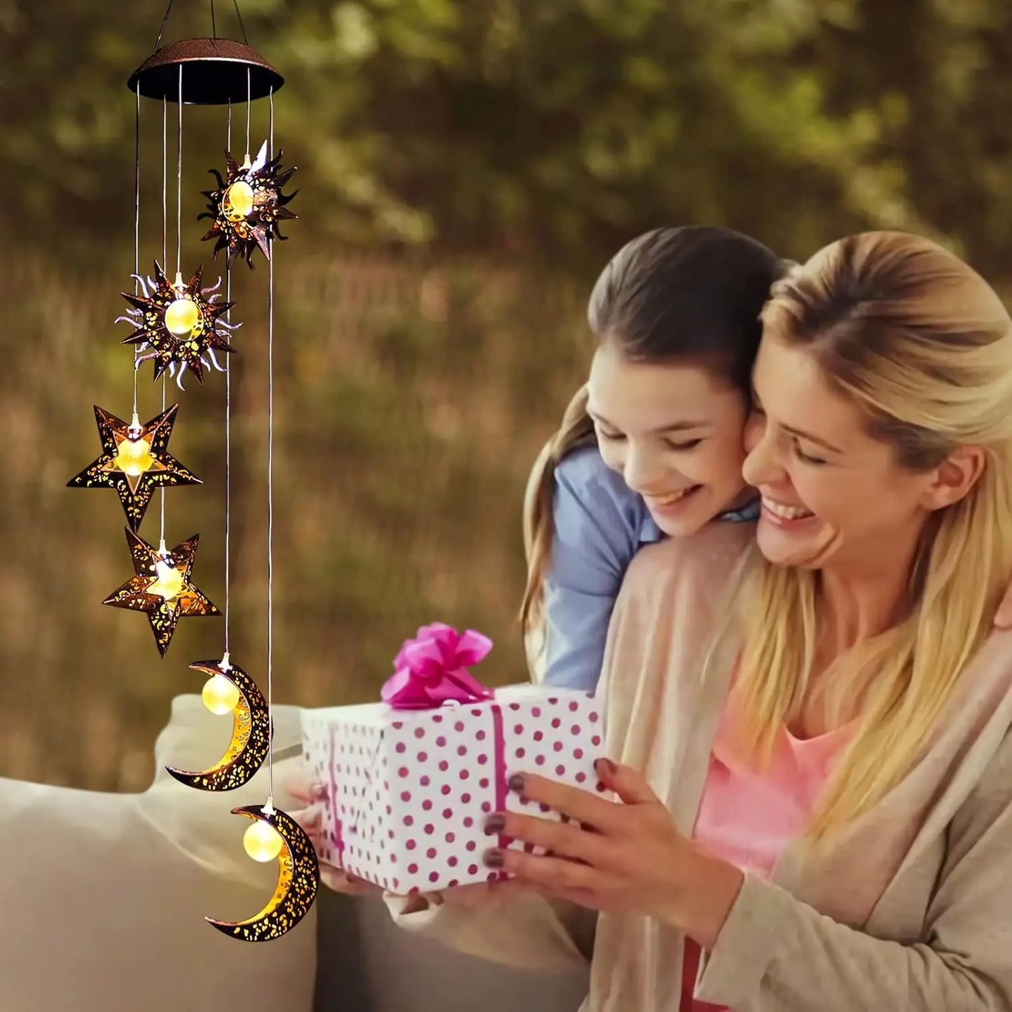 Solar Wind Chimes Sun Moon Star Lights Gifts For Mom