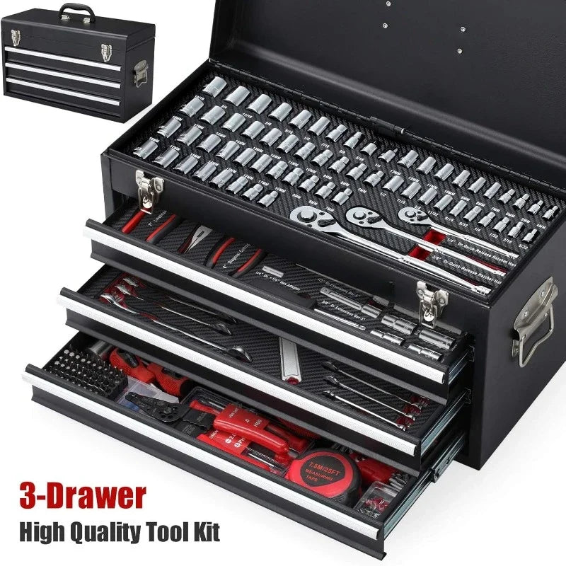 438 Piece Mechanics Tool Set With 3 Drawer Metal Box USA