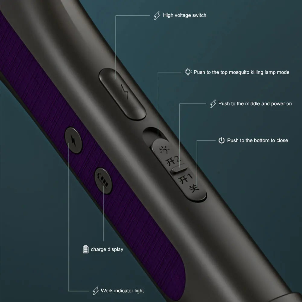 Rotating Head Bug Zapper Racket Two In One Mosquito Swatter
