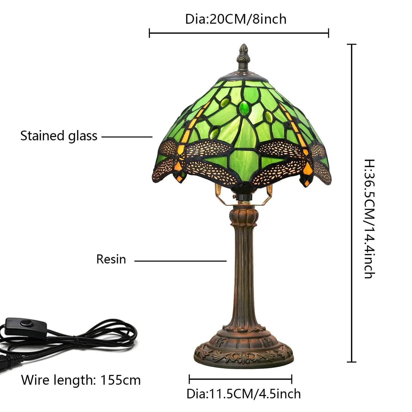 Eight Inch Tiffany Dragonfly Desk Lamp Stained Glass Bedside