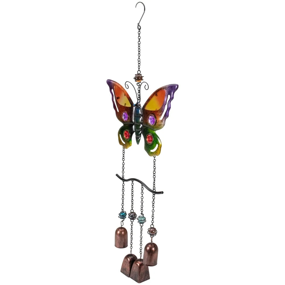 24 Inch Butterfly Wind Chime Outdoor Decor With Faux Jewels