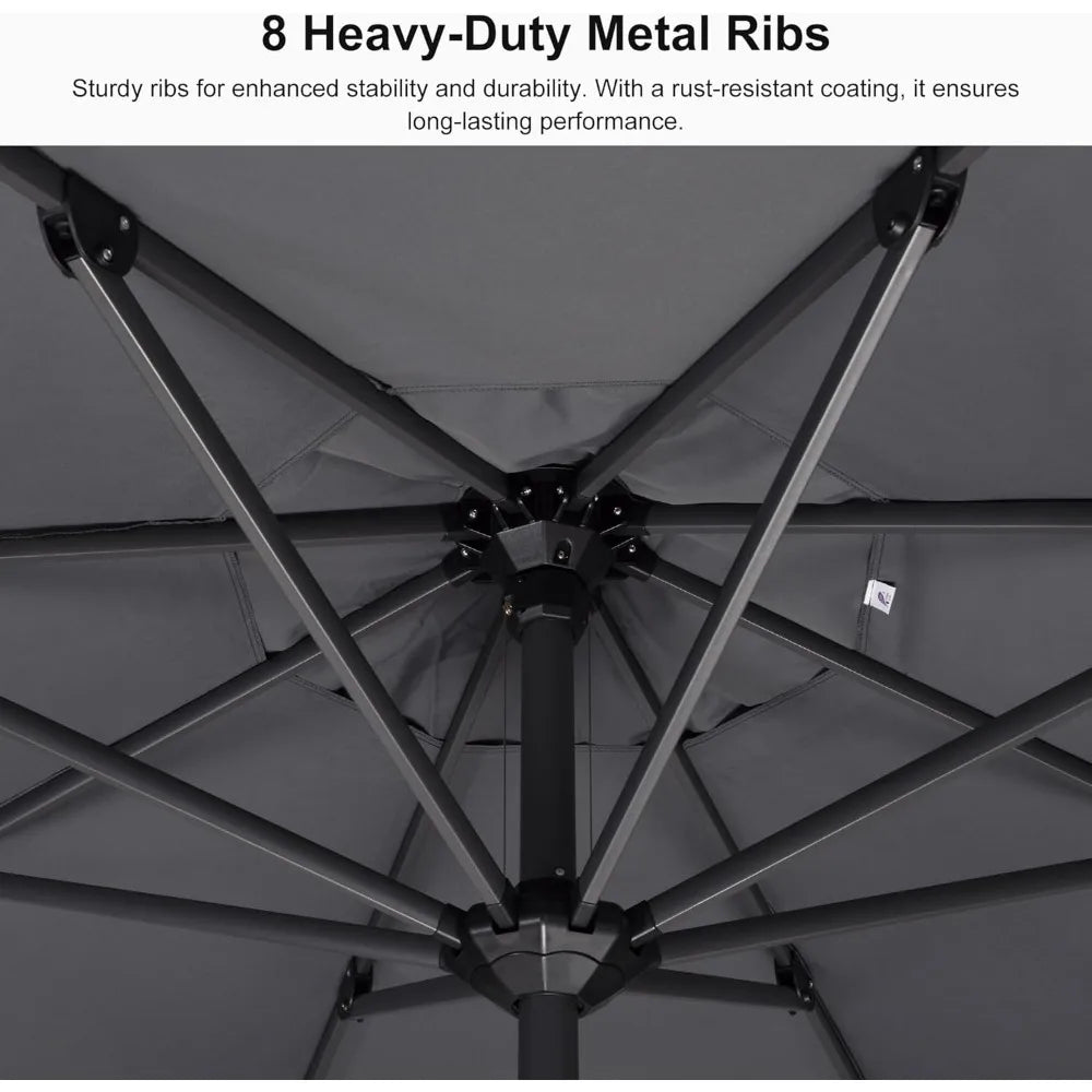 11.5x9 Patio Market Umbrella With Crank Aluminum Ribs Gray