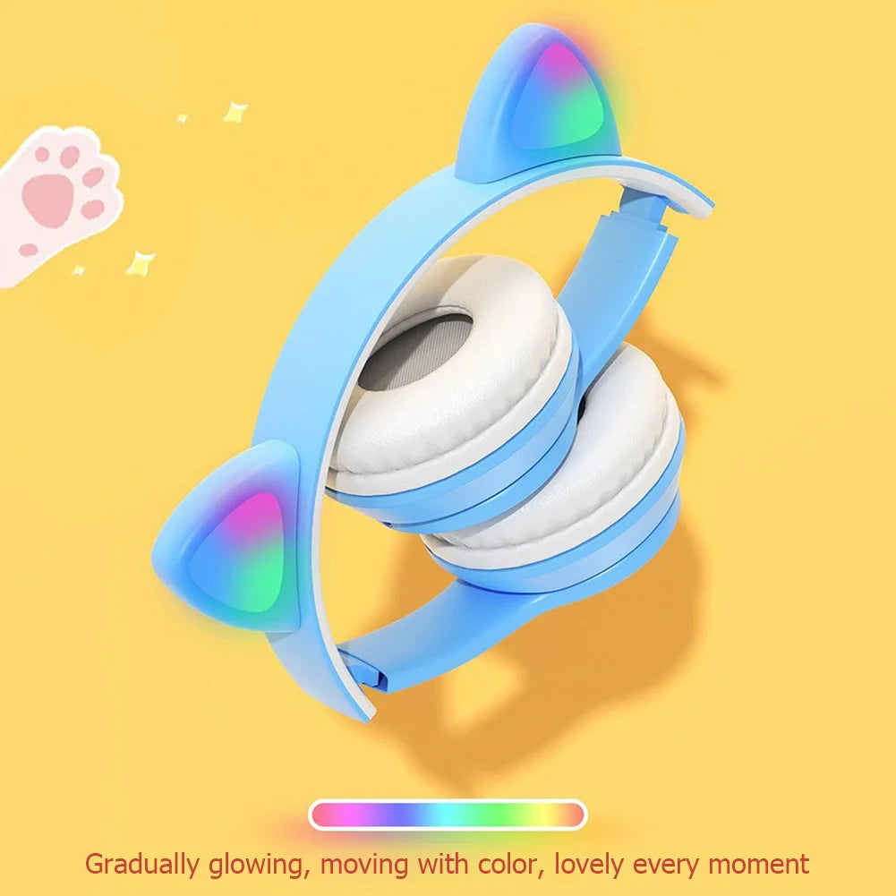 Wireless Cat Ear Headphones Bluetooth Glow Light For Kids