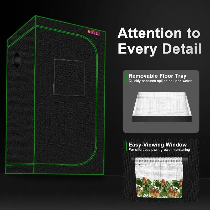 24x24x48 Grow Tent With Window And Floor Tray 600D Mylar