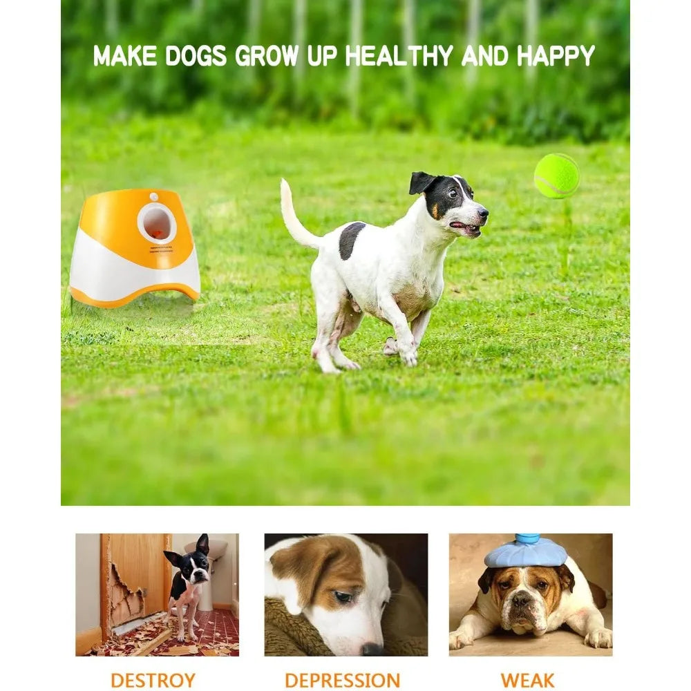 Ball Launcher For Dogs With 12 Tennis Balls Interactive Dog Toy Durable Plastic Design