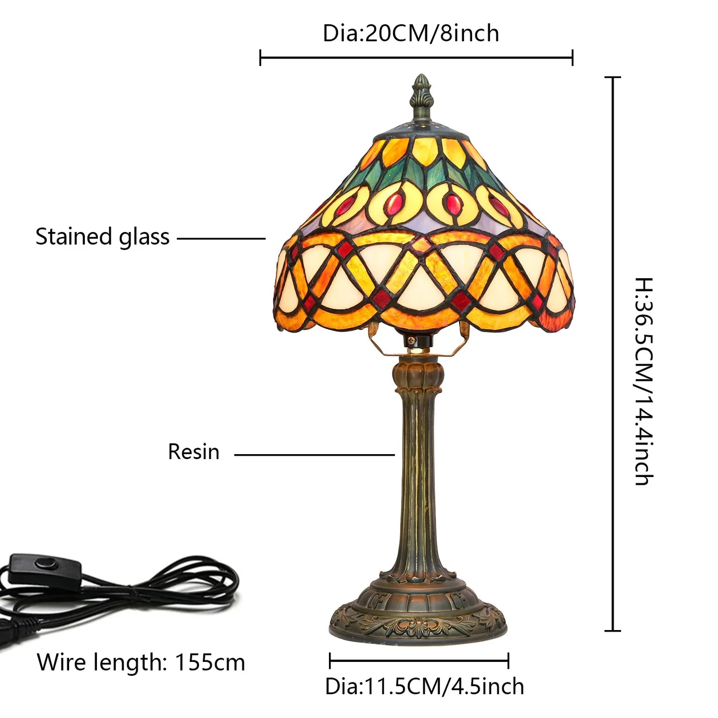 Eight Inch Tiffany Dragonfly Desk Lamp Stained Glass Bedside
