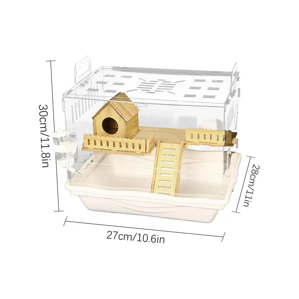 Acrylic Hamster Cage Wooden Small Animal 2 Layer House