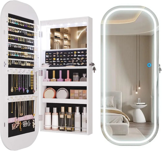 LED Mirror Jewelry Cabinet Wall Mount Armoire Lockable