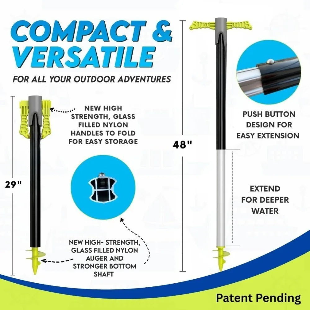 Shallow Water Anchor For Jet Ski PWC Pontoon Boats Adjusts 29 To 48 Inches With Carry Case