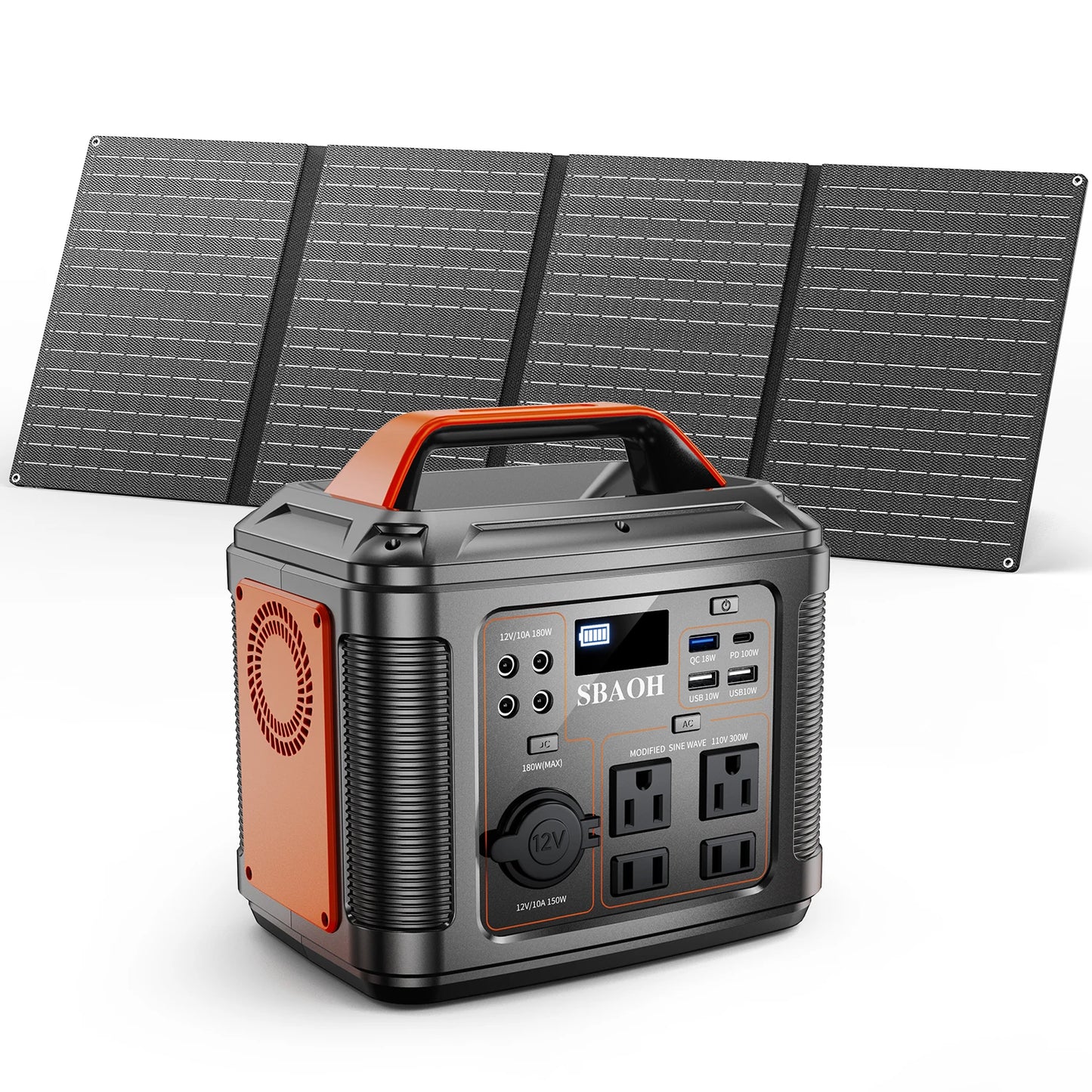 300W Portable Power Station 296Wh 80000mAh Camping Solar Generator Emergency Lithium Battery For Outages Black With Solar Panel