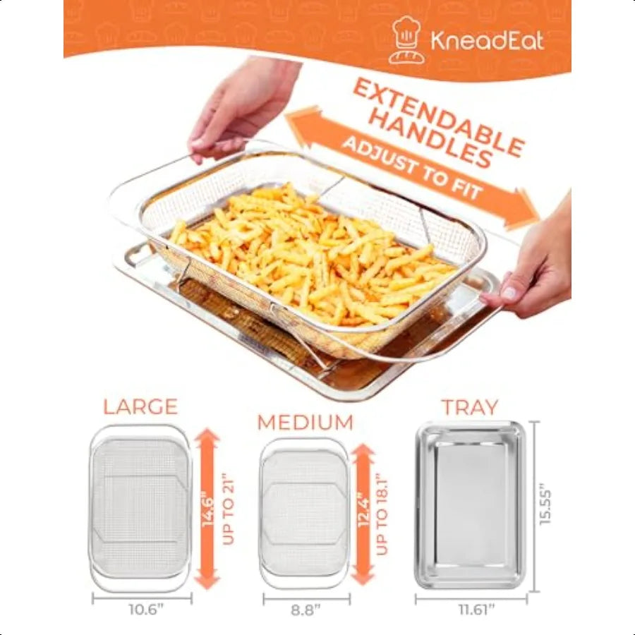 Deep Air Fryer Basket Set For Oven 3 Piece 304 Stainless