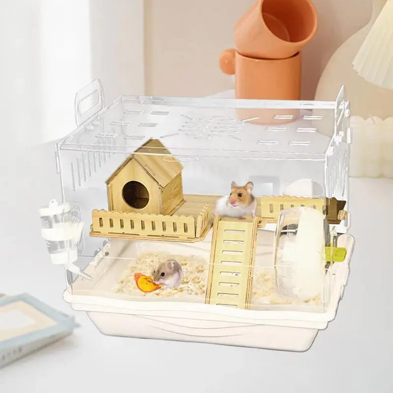 Acrylic Hamster Cage Wooden Small Animal 2 Layer House