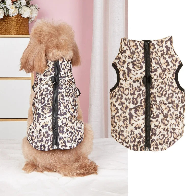 Winter Pet Vest Warm Padded Camouflage Leopard Leash Hole
