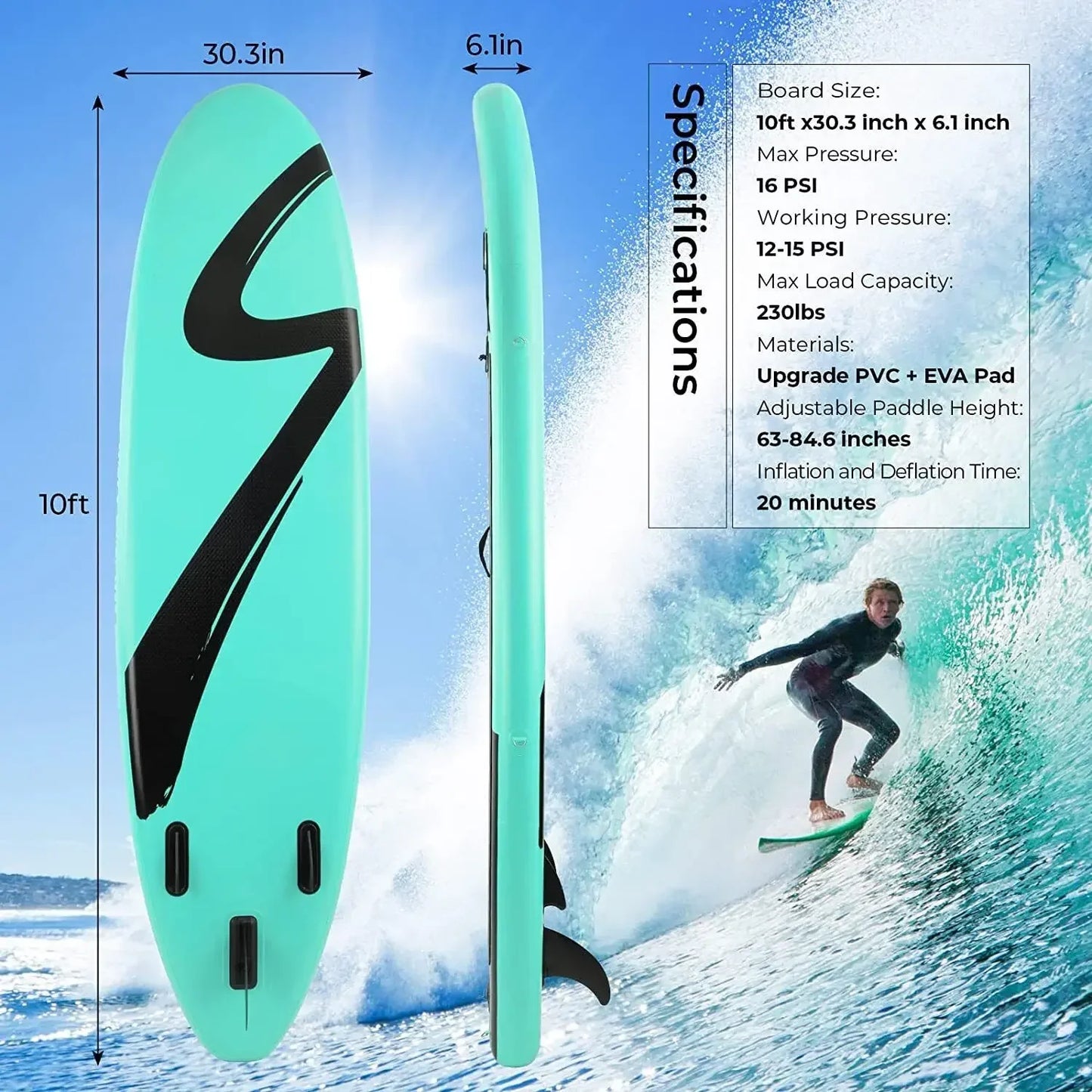 305cm Inflatable Stand Up Paddle Board With Non Slip Deck