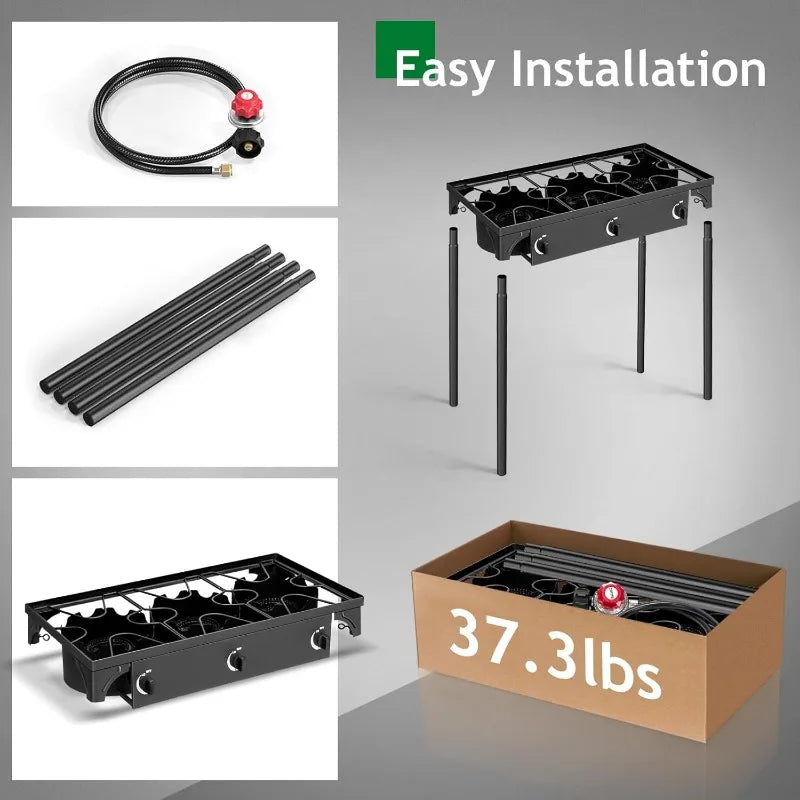 Outvita 3 Burner Propane Gas Stove for Outdoor Cooking 225000 BTU Camping Cooker with Removable Legs