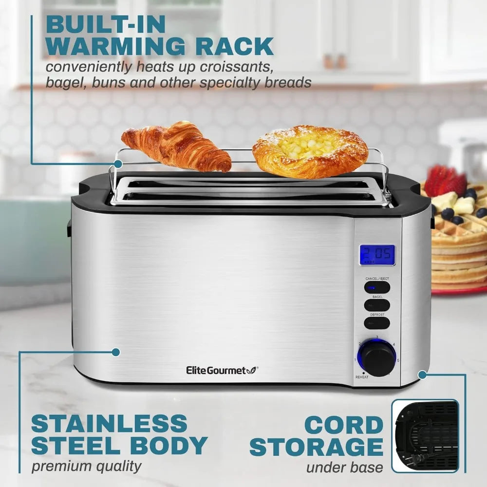Long Slot 4 Slice Toaster with Countdown Timer and 6 Settings - Ultimate Objects