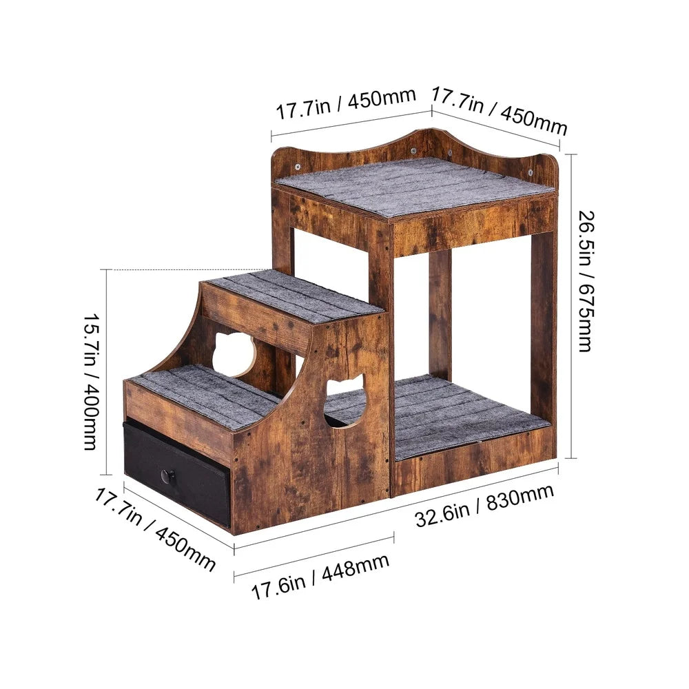 Double Deck Pet Bed With Steps Elevated Window Perch