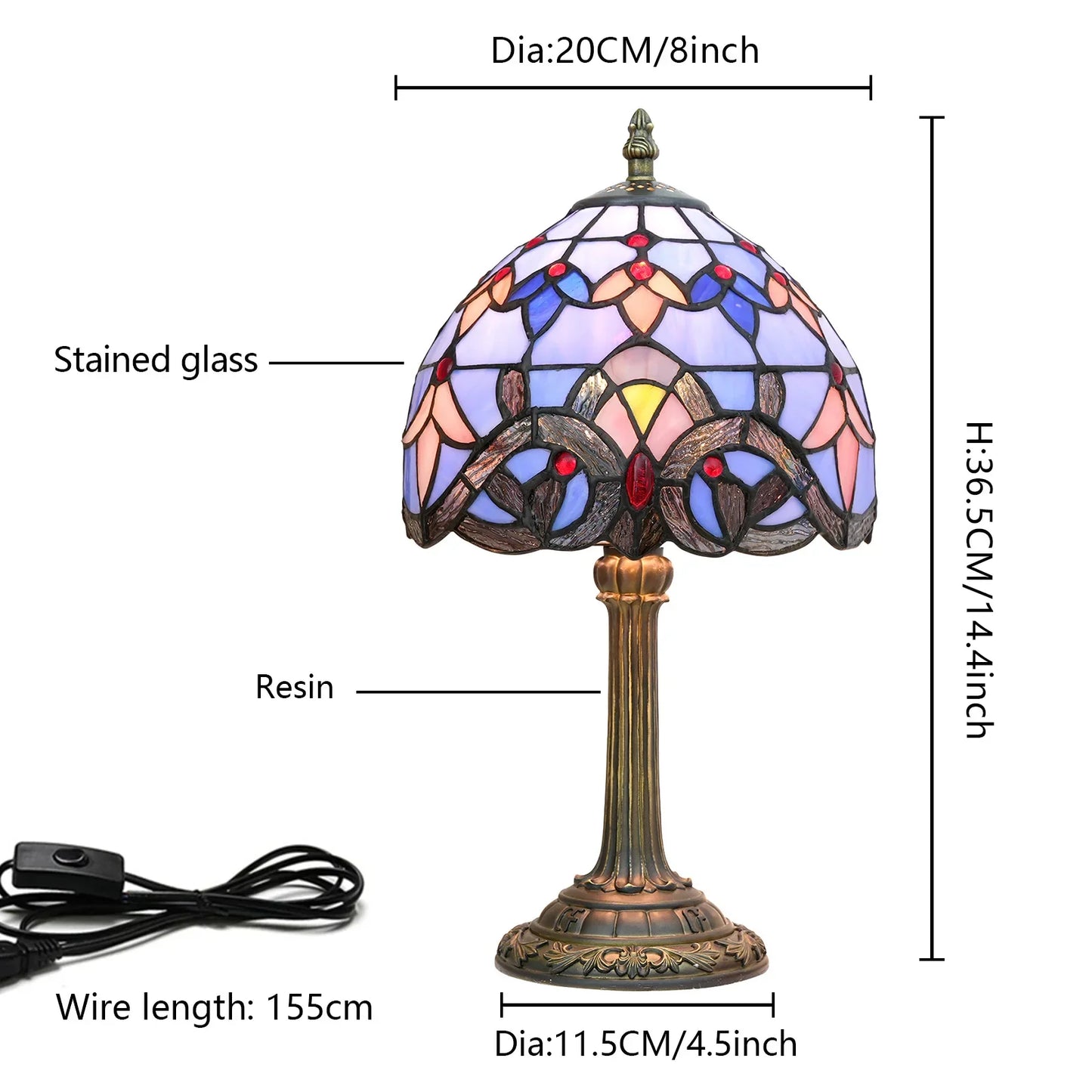 Eight Inch Tiffany Dragonfly Desk Lamp Stained Glass Bedside