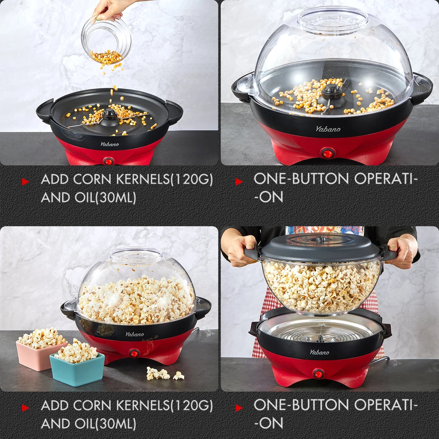 Yabano 6 Quart Popcorn Machine Electric Popper with Nonstick Plate Quick Heat Technology and Cool Touch Handles