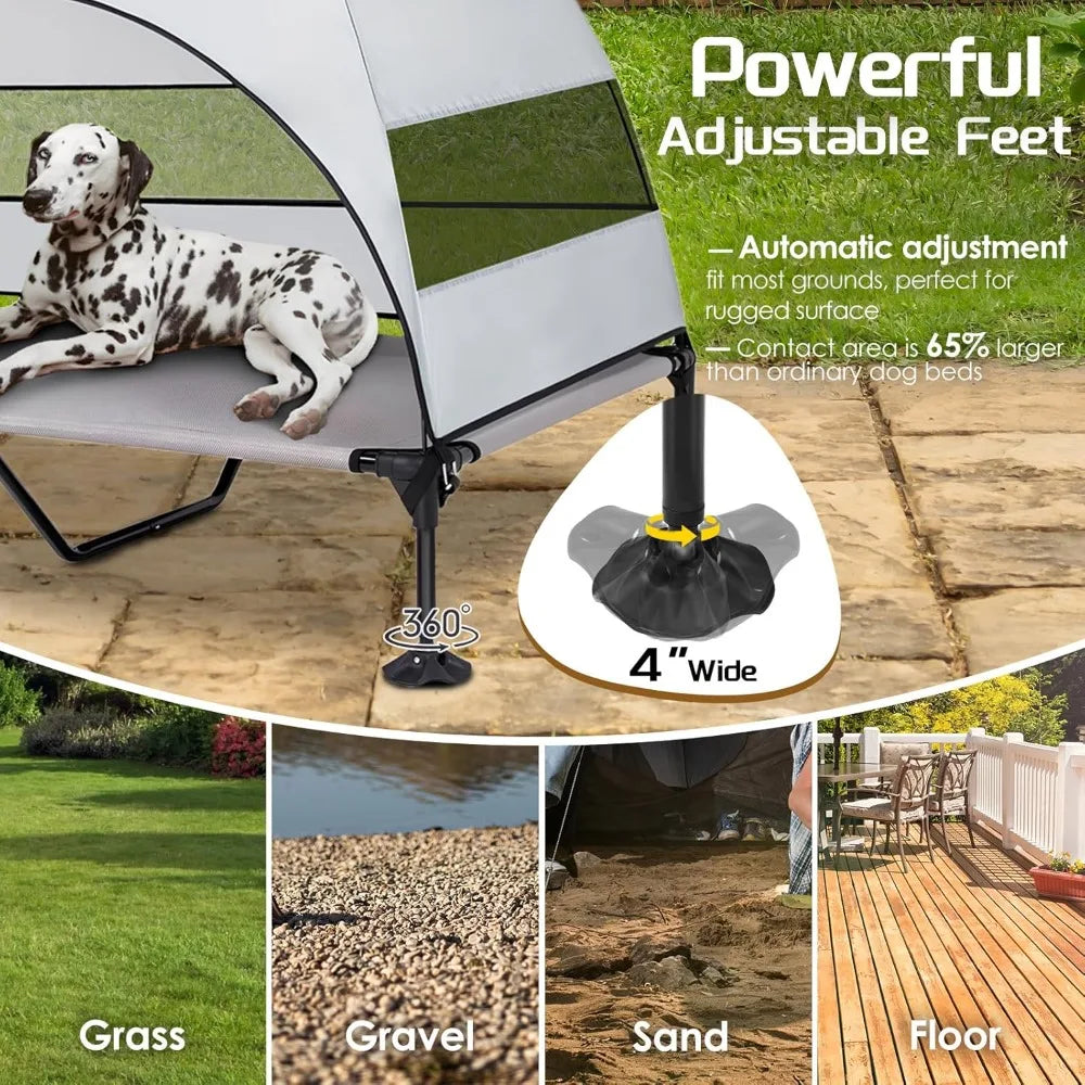 Elevated Dog Bed With Upgraded Canopy And Portable Pet Cot