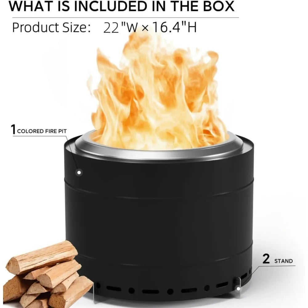 22 Inch Smokeless Fire Pit with Carry Bag Stainless Steel Outdoor Firepit Wood Burning Fire Pits for Camping and Bonfire