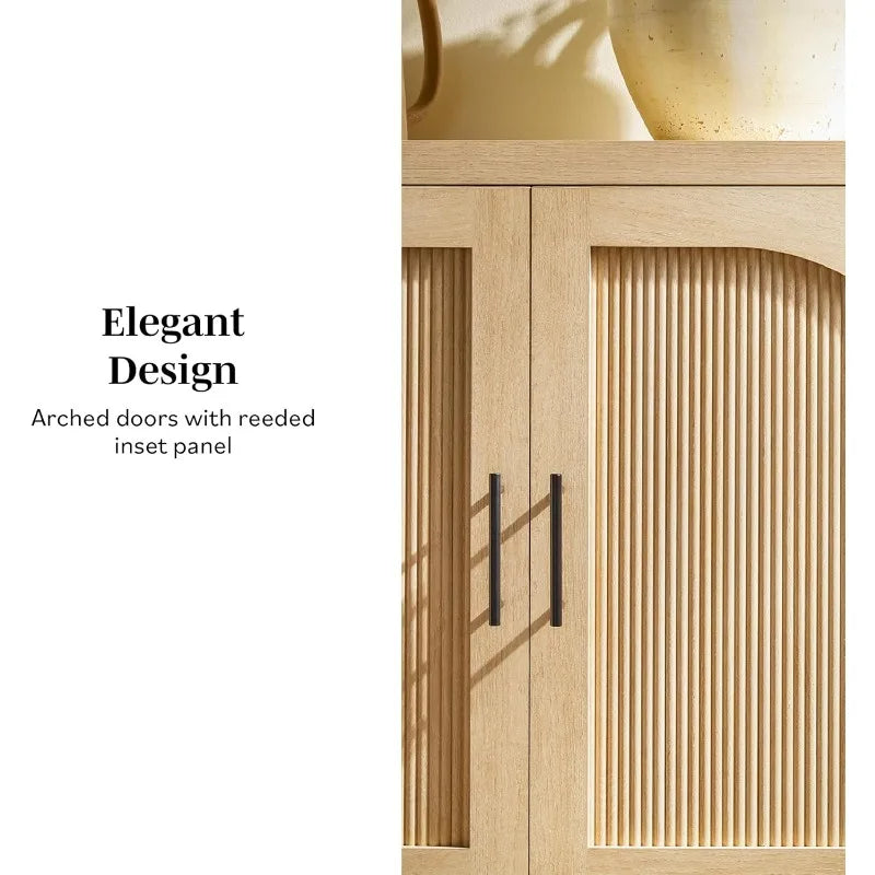 4-Door Reeded Sideboard Buffet Cord Management Coastal Oak