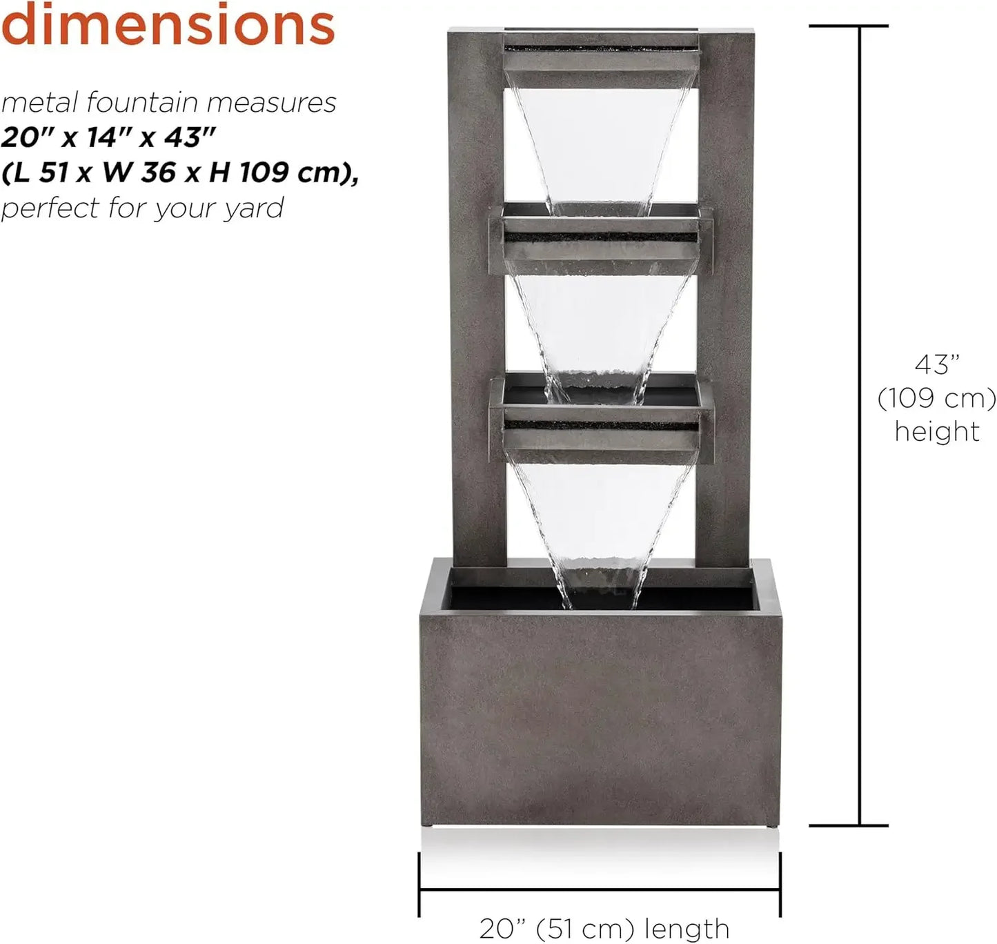 CPS182 43 Inch Multi Tier Waterfall Fountain Garden Patio