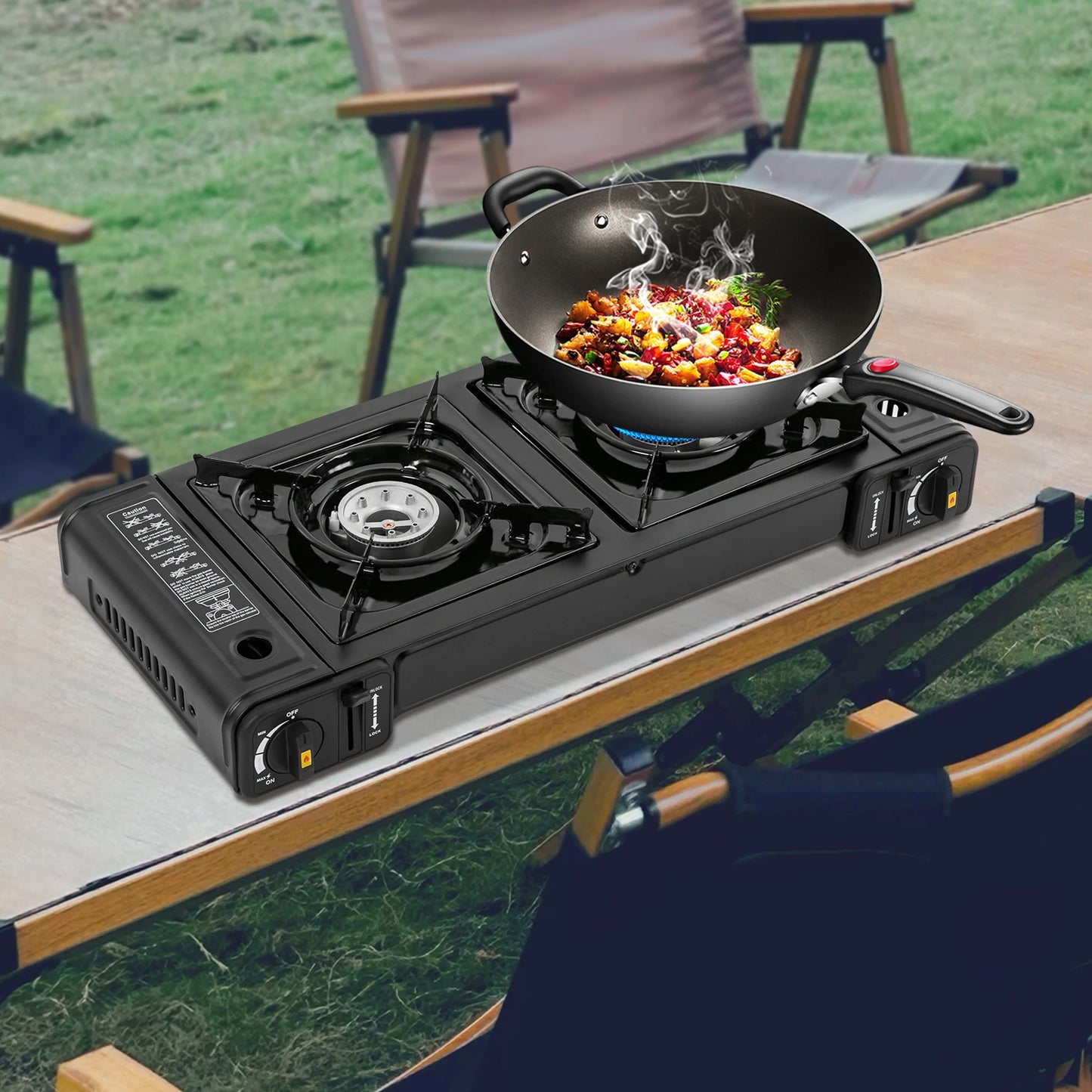 Portable Propane Gas Stove Compact Outdoor Camping Cooker with Safety Lock and Carrying Case
