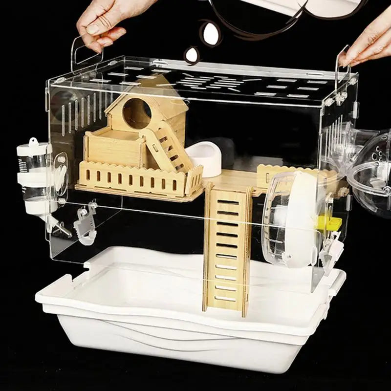 Acrylic Hamster Cage Wooden Small Animal 2 Layer House