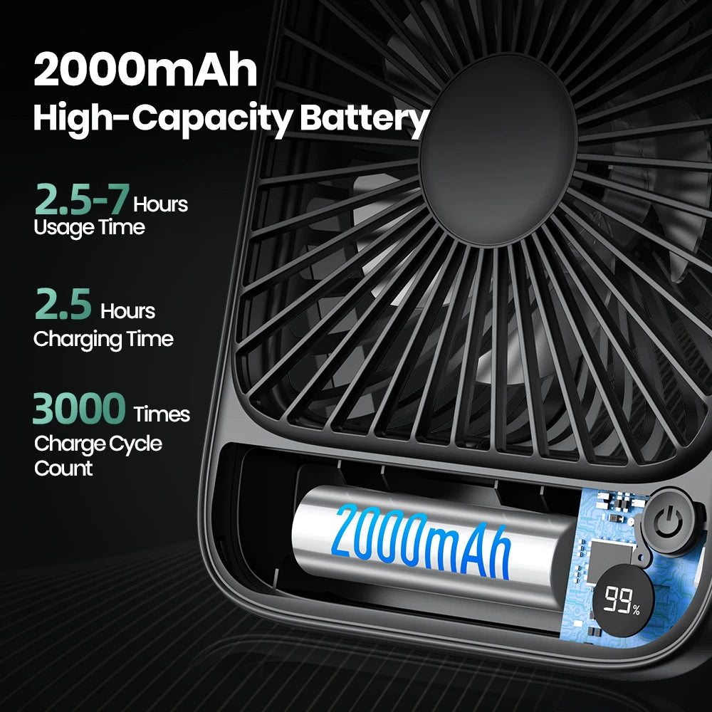 Topk Rechargeable Portable Fan Usb Camping 2000mAh Silent