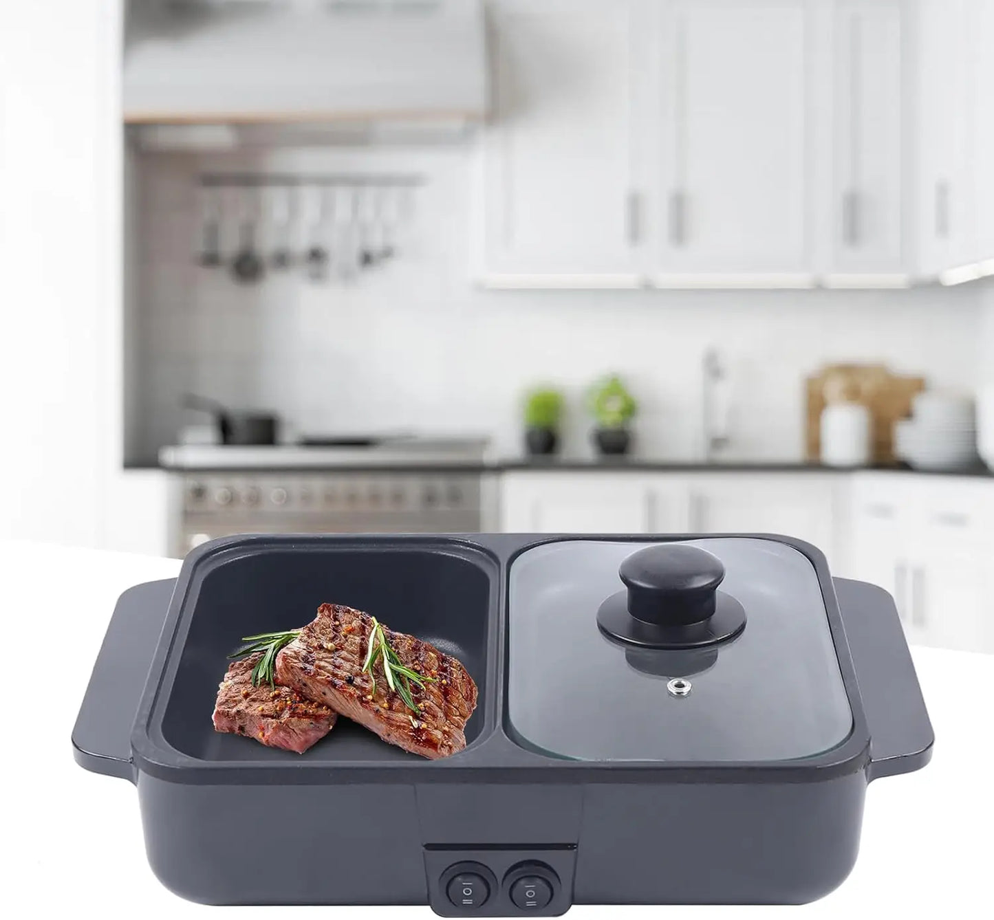 Electric Hot Pot Grill 2 In 1 Nonstick Shabu Shabu Pot