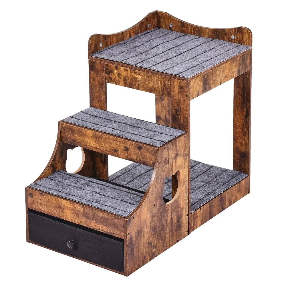 Double Deck Pet Bed With Steps Elevated Window Perch