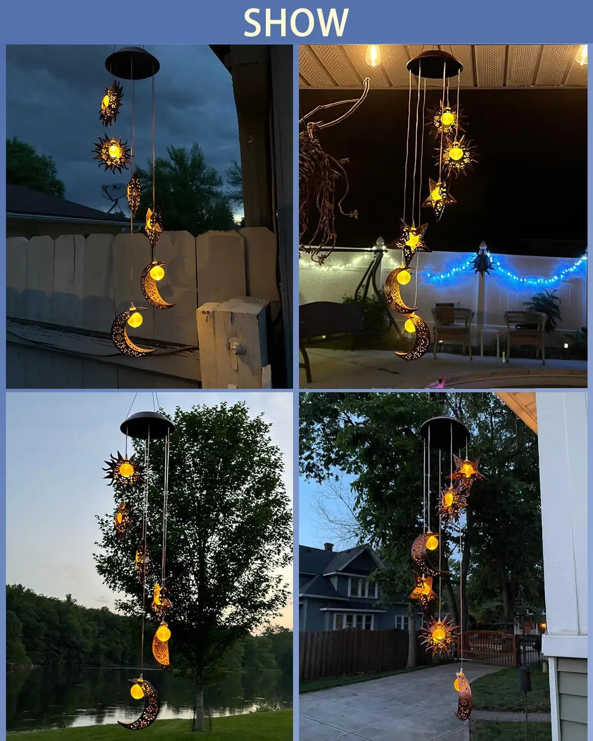 Solar Wind Chimes Sun Moon Star Lights Gifts For Mom