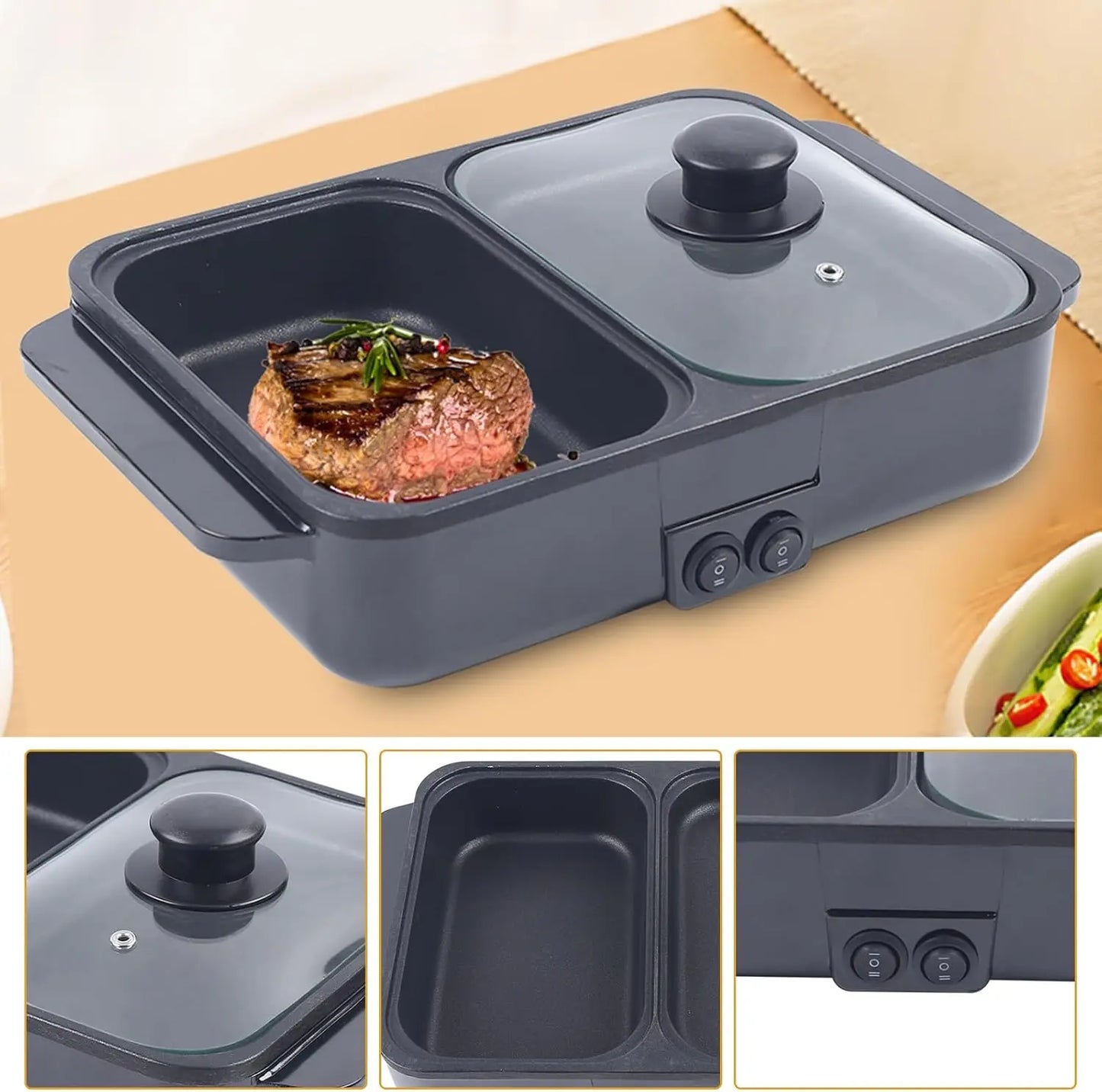 Electric Hot Pot Grill 2 In 1 Nonstick Shabu Shabu Pot