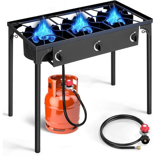 Outvita 3 Burner Propane Gas Stove for Outdoor Cooking 225000 BTU Camping Cooker with Removable Legs