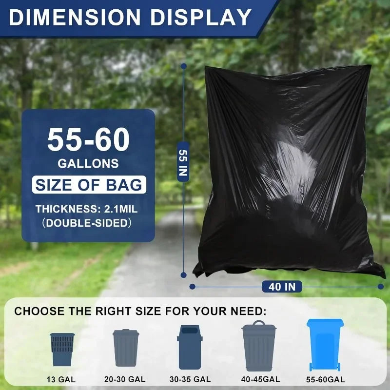 55-60 Gal Heavy Duty Trash Bags 2.1MilBlack Unscented 100 Ct