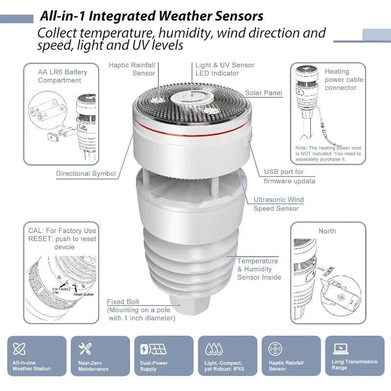 Weather Station HP2564 7 Inch Display WS90 Outdoor Sensor