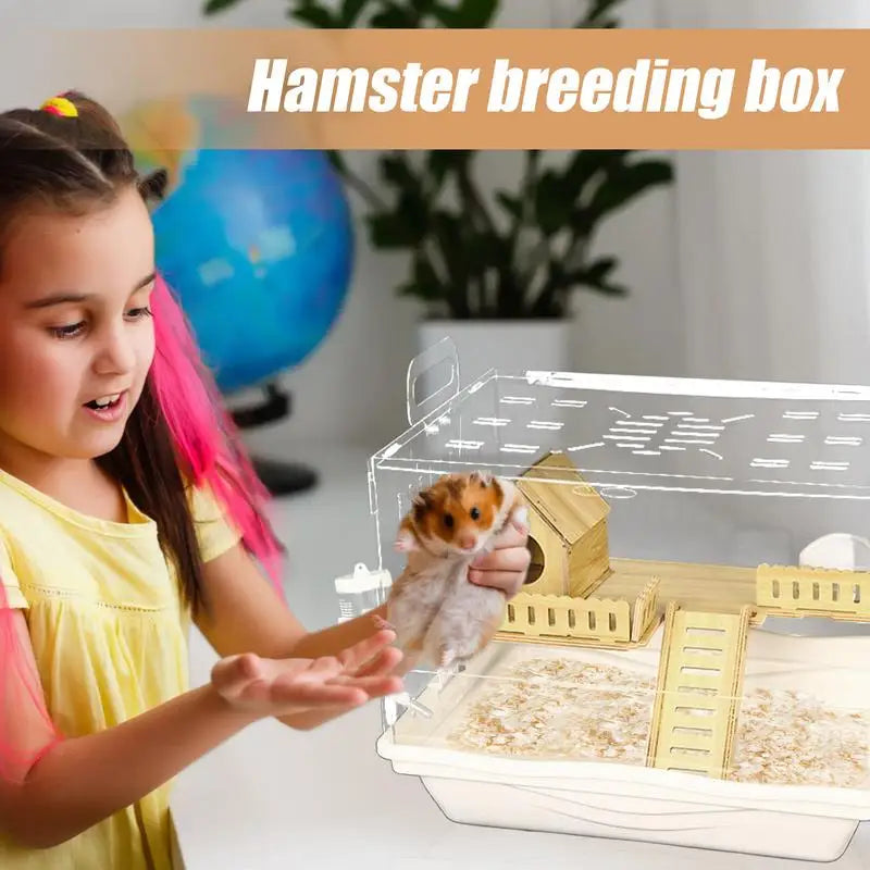 Acrylic Hamster Cage Wooden Small Animal 2 Layer House