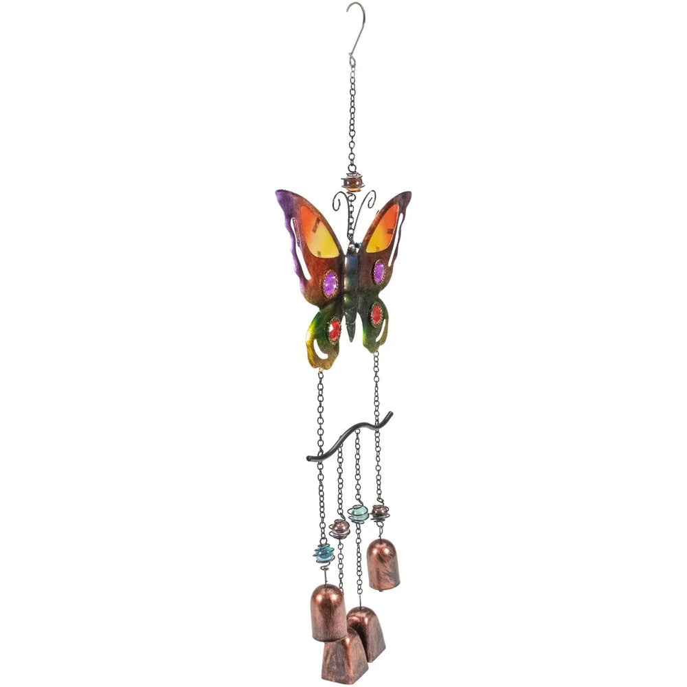 24 Inch Butterfly Wind Chime Outdoor Decor With Faux Jewels