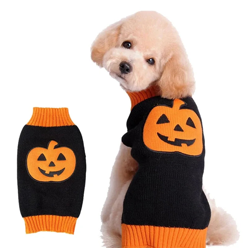 Halloween Pet Sweater For Dogs Skull Pattern Warm Knitwear