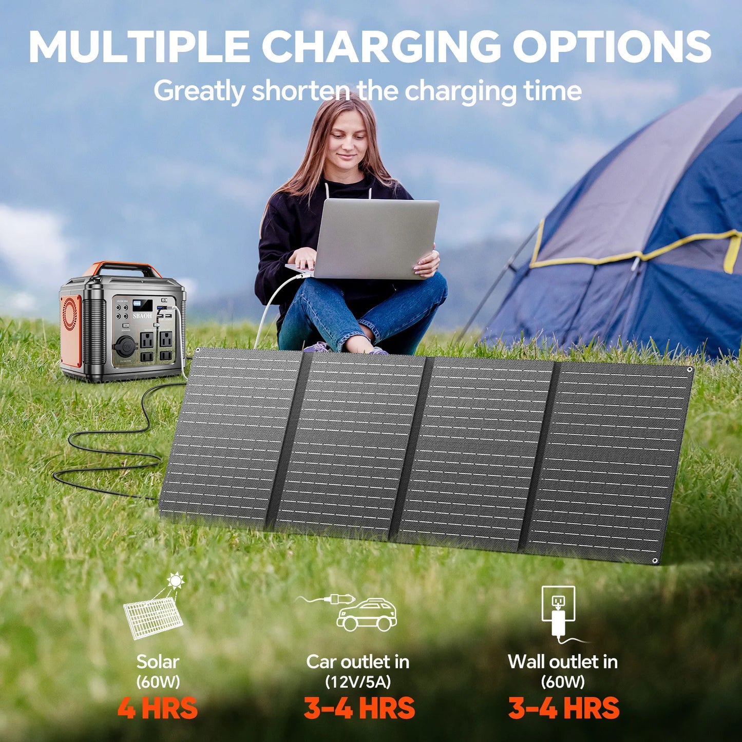 300W Portable Power Station 296Wh 80000mAh Camping Solar Generator Emergency Lithium Battery For Outages Black With Solar Panel